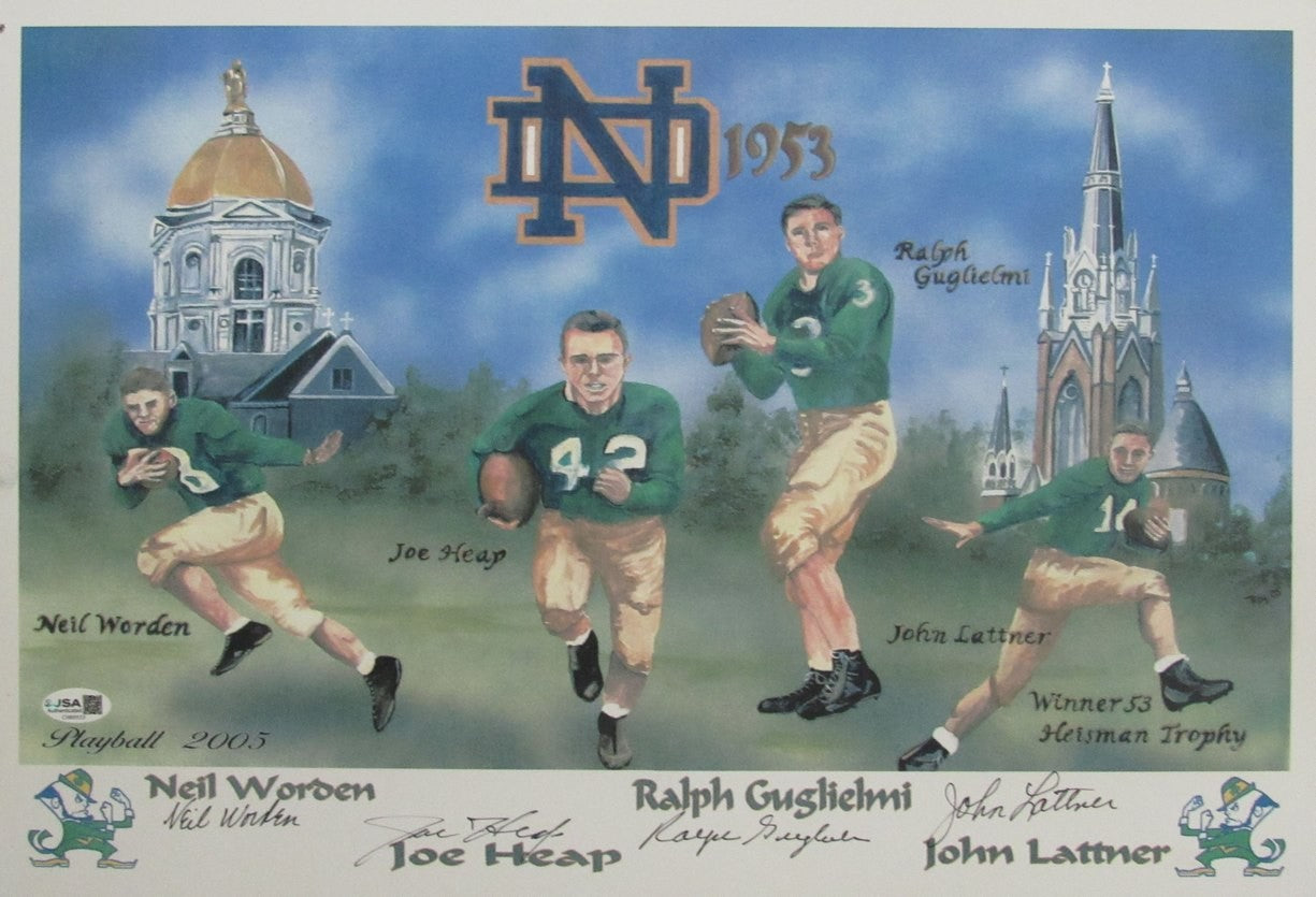 Worden/Heap/Guglielmi/Lattner Multi-Signed 13X19 Lithograph Notre Dame Jsa 00811