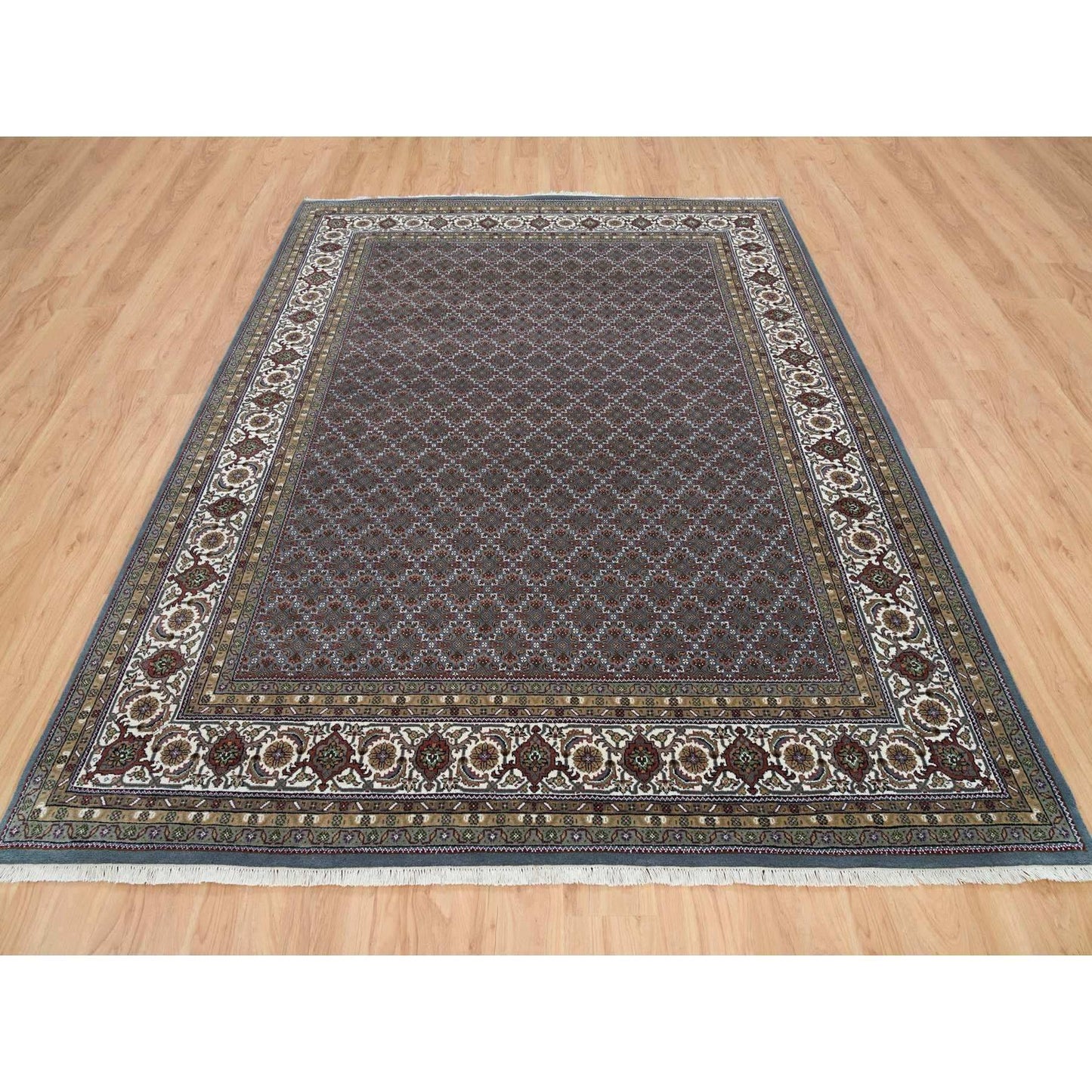 8'1"X10' Black Coral Gray 175 Kpsi Herrita Design Wool Hand Knotted Rug