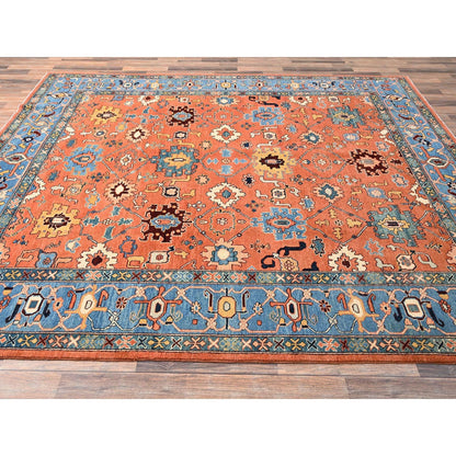 8'2"x9'8" Orange Hand Knotted Rug Peshawar with Heris All Over Design Wool