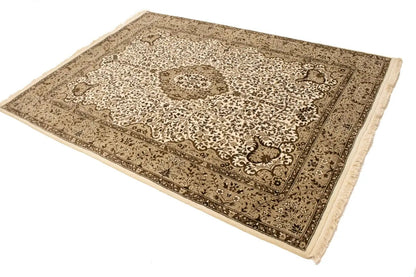 6X8 Hand-Knotted Extra Fine Kirman Oriental Rug Cream Floral Studio Carpet