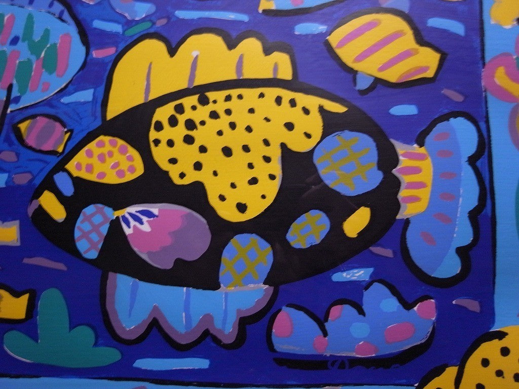 Ken Done "Two Black Fish" Hand Signed Serigraph 23/200 Large Framed Vibrant