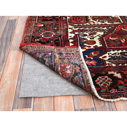 8'2"X10'10" Red Centre Geometric Medallion Cropped Thin Oriental Rug