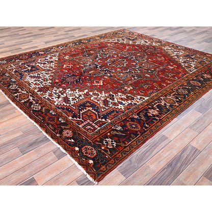 7'5"X8'10" Red Worn Wool Hand Knotted Vintage Zoroastrian Heris Rug