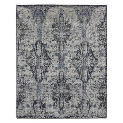 7'10"X10' Ash Gray Jewellery Design Wool And Silk Hand Knotted Rug