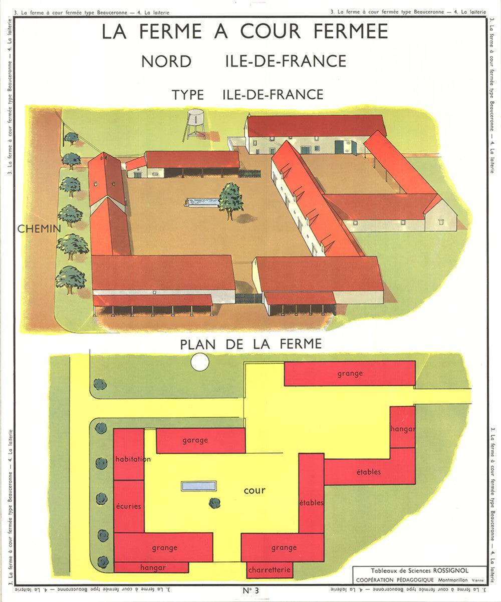 Emile Deyrolle La Ferme A Cour Fermee " Offset Lithograph Conte
