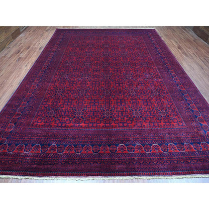 9'9"X13' Deep Red Afghan Khamyab Star Design Hand Knotted 100% Wool Rug