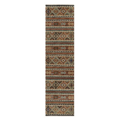 2'6"X9'10" Oyster Gray Southwest Design Hand Knotted Pure Wool Runner Rug