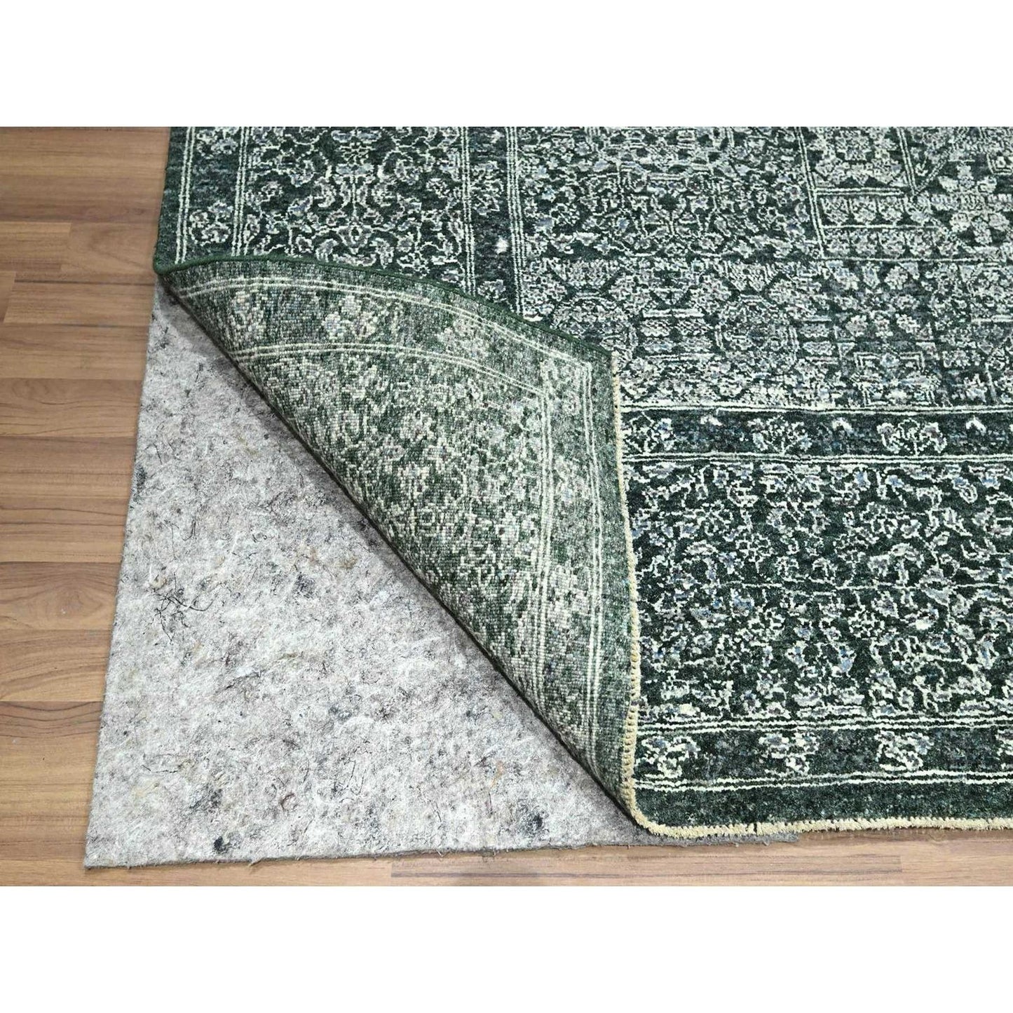 8'x10'2" Pine Green Pre Historic Mamluk Design Hand Knotted Pure Wool Rug