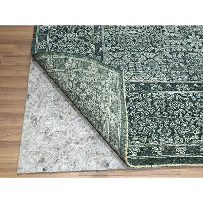 8'x10'2" Pine Green Pre Historic Mamluk Design Hand Knotted Pure Wool Rug