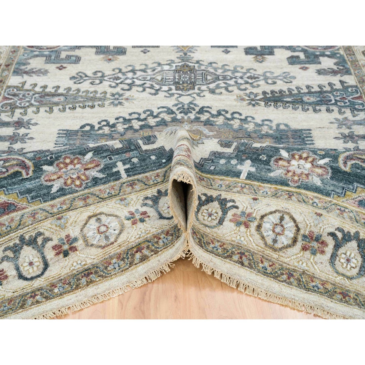 7'9"X10'4" Ivory Hand Knotted Reimagined Viss Design Wool Oriental Rug