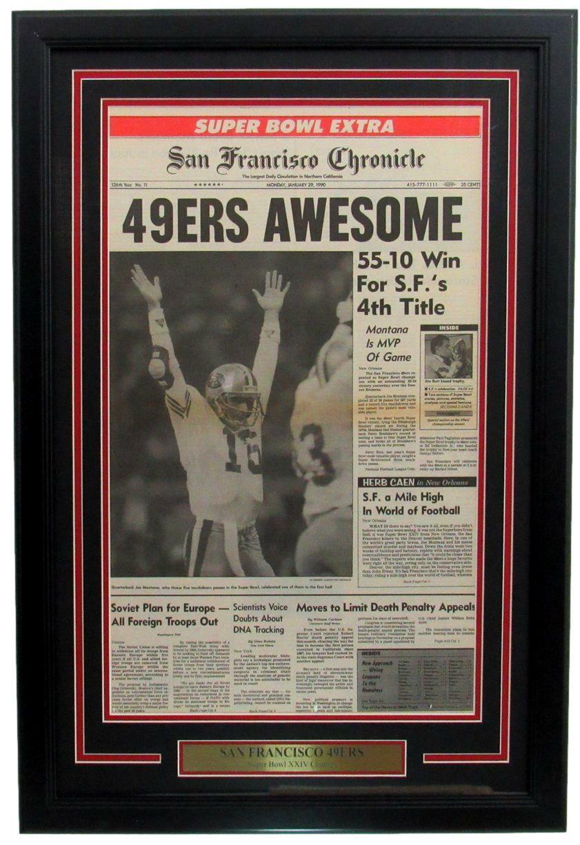 1990 San Francisco Chronicle Newspaper 49Ers Super Bowl Xxiv Champ Framed 166183