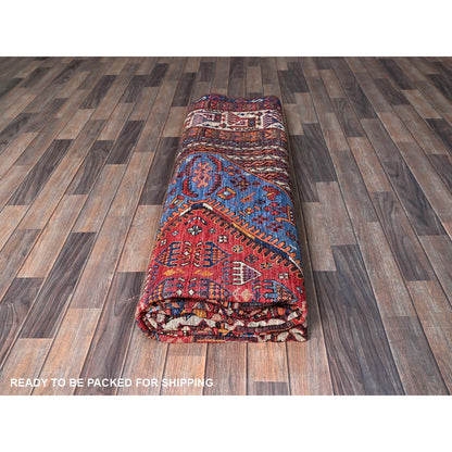 9'5"X12'1" Blue Antique Caucasian Design Revival Hand Knotted Pure Wool Rug