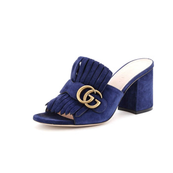 Gucci Women'S Gg Marmont Fringed Heeled Sandals Suede