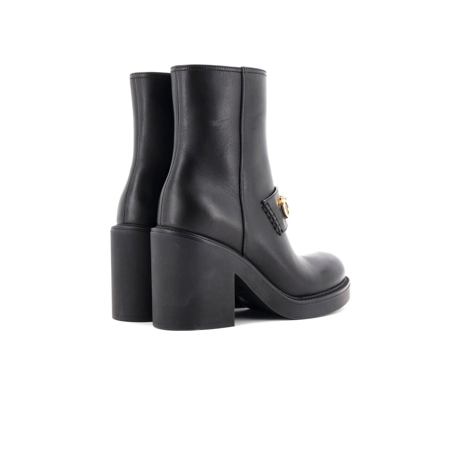 Gucci Women'S Logo Heeled Ankle Boots Leather