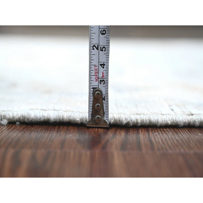 3'1"X10' Gray Hand Knotted Angora Oushak Leaf Design Pure Wool Runner Rug