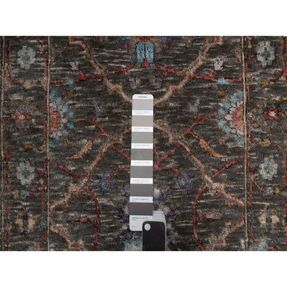 2'X3' Brown Scrolls Leaf Design Hand Knotted Textured & Wool Silk Mat Rug