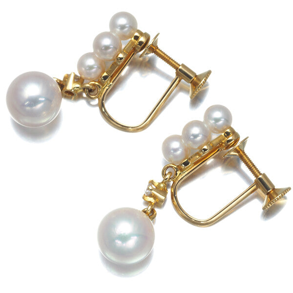 Mikimoto Earrings Akoya Pearl 3.5 - 7.0Mm Diamond 18K 750 Yellow Gold