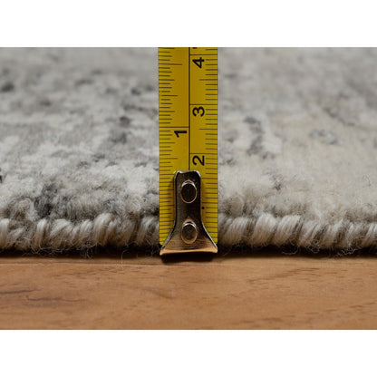 2'X3' Fossil Gray Undyed Natural Wool Hand Knotted Modern Design Mat Rug