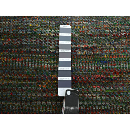 10'X14' Asphalt Black Modern Grass Design Wool And Silk Hand Knotted Rug