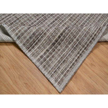 9'1"X12' Brown Modern Plain Decor Box Design Loomed Knotted Soft Wool Rug