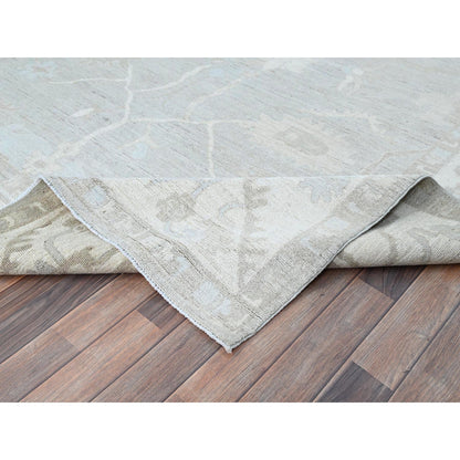 8'X9'8" Dove White Hand Knotted Afghan Peshawar Geometric Design Wool Rug