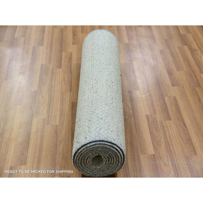 2'7"X12'4" Mindful Gray Undyed Wool Hand Knotted Grass Design Runner Rug