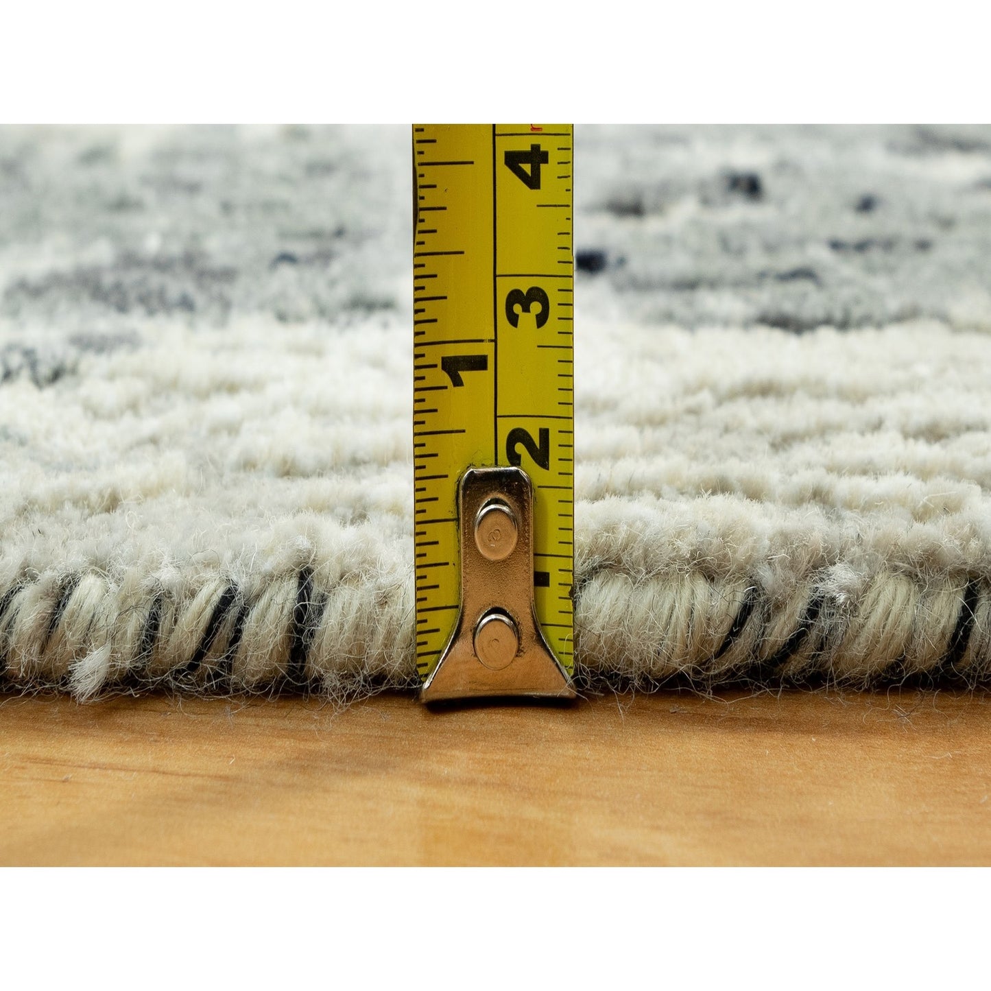 2'7"X10' Pitch Black Abstract Design Wool-Silk Hand Knotted Runner Rug