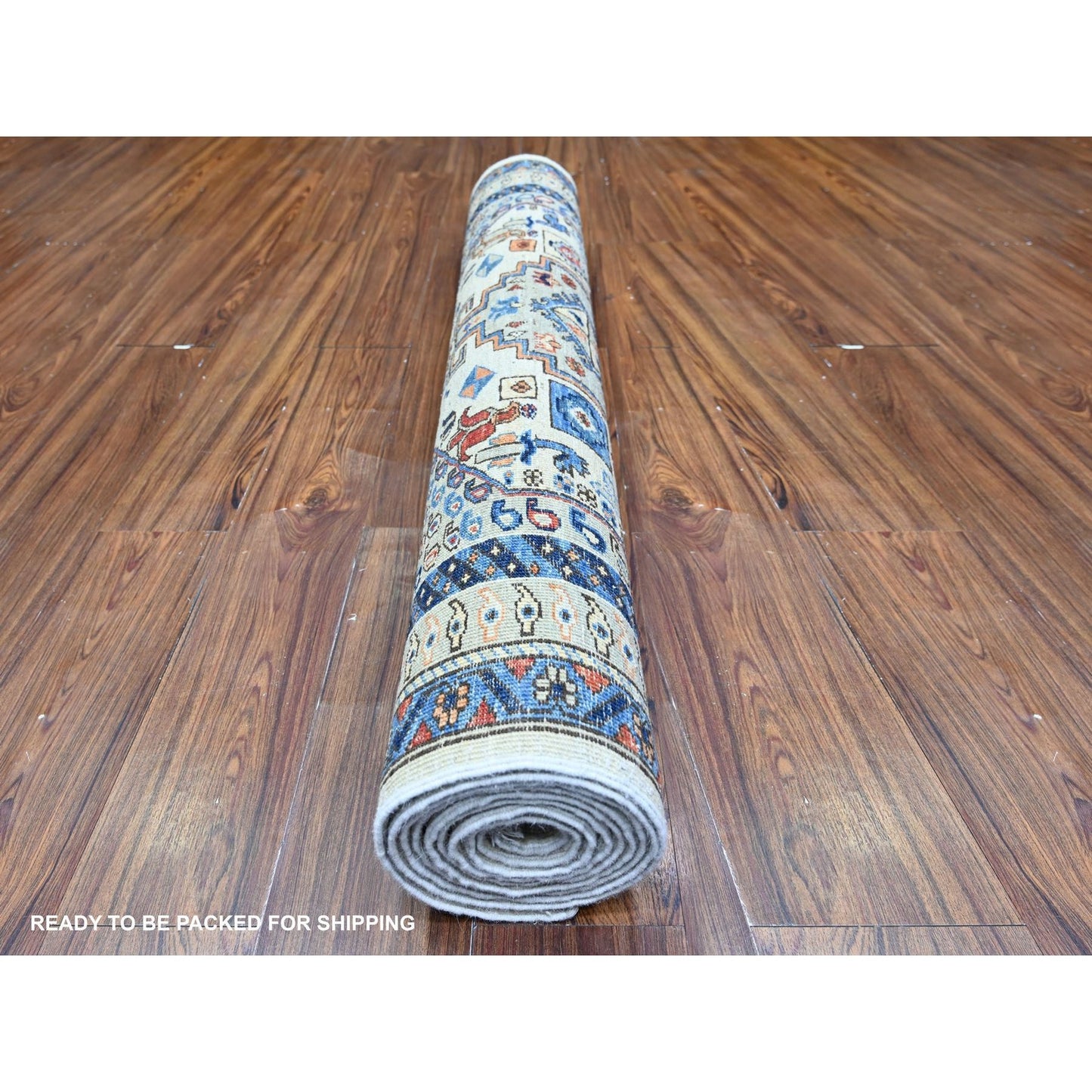 4'2"X11'4" Silky White Aryana Collection Wool Hand Knotted Oriental Rug