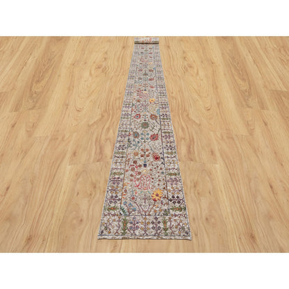 2'6"X23'10" Beige Wool And Silk Hand Knotted Vase Design Xl Runner Rug