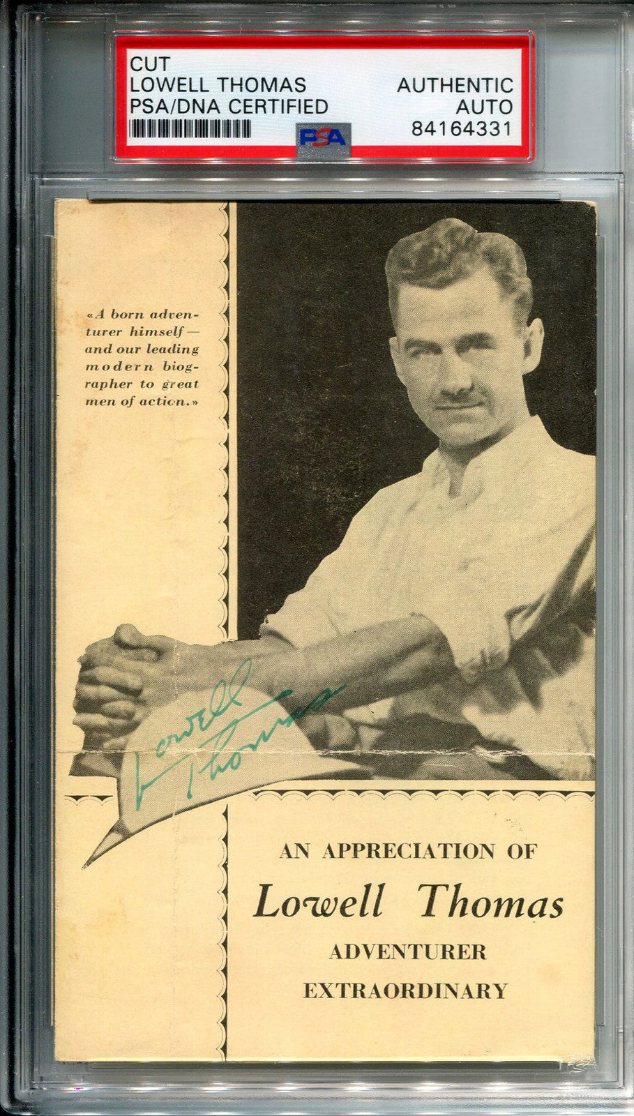 Lowell Thomas Autographed Photo Card (Psa)