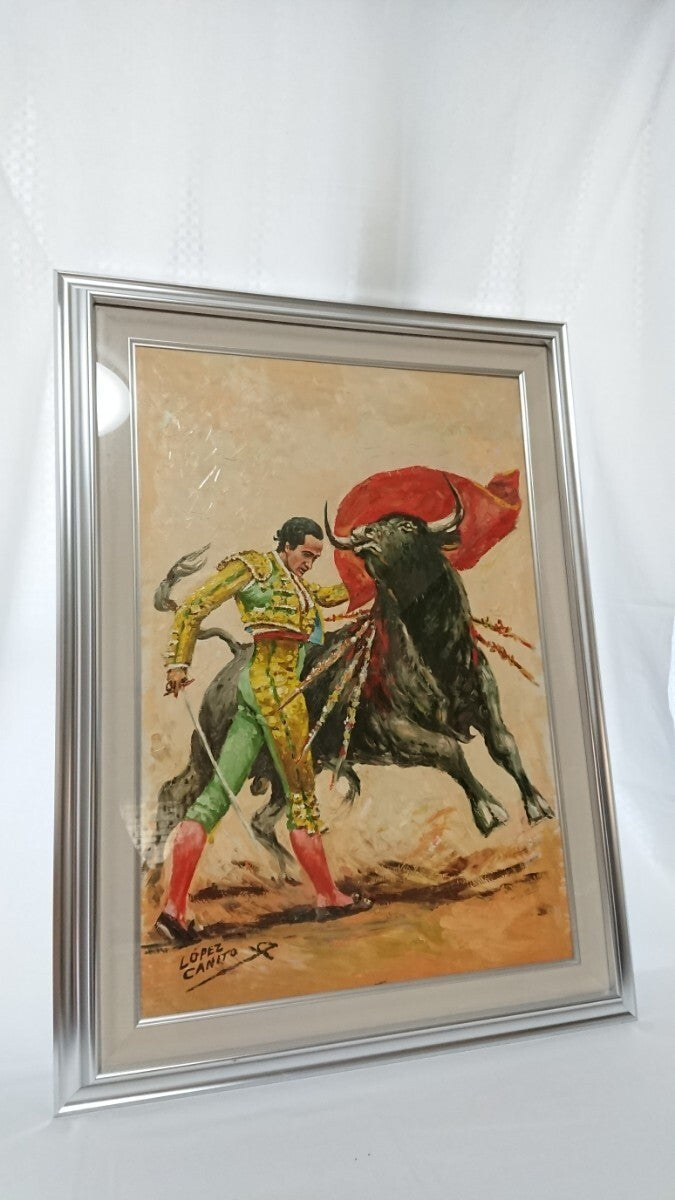 Original lopez canito Oil Painting on Canvas " MULETA " Signed Framed