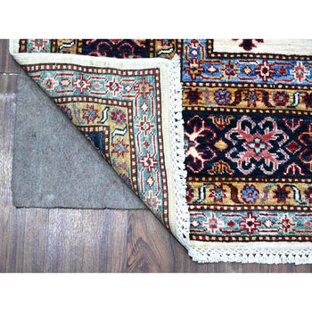 6'X6' White Pepper Hand Knotted Geometric Patterns Super Kazak Square Rug