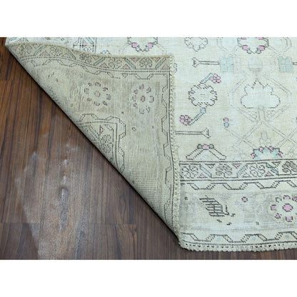 6'3"X9'1" Gray Vintage Farsian Tebraz Worn Pile Hand Knotted Oriental Rug
