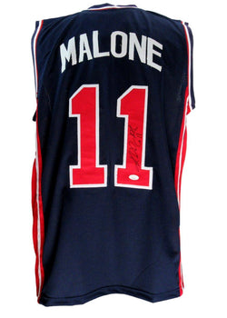Karl Malone Hof Signed/Auto Navy Custom