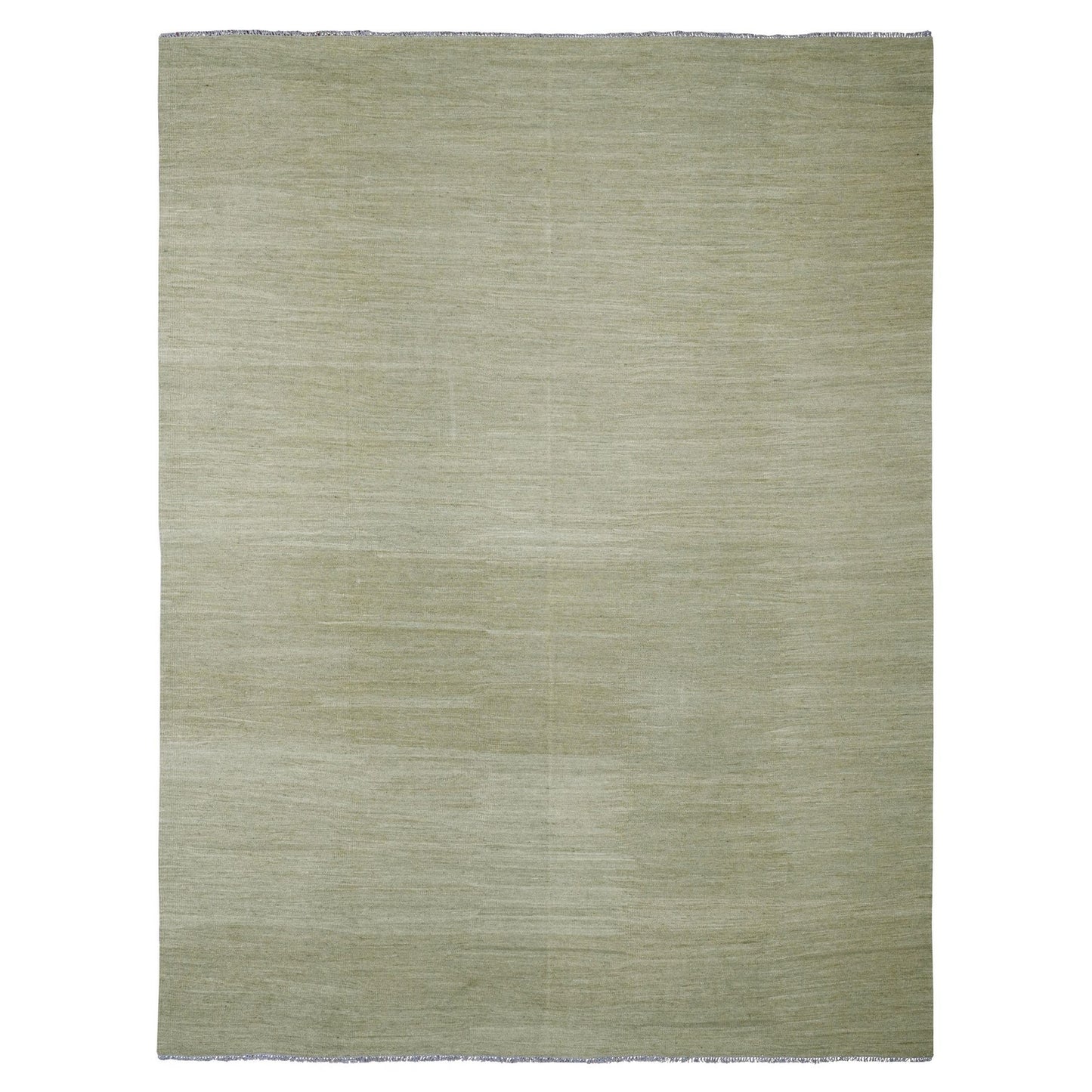 9'1"X12' Swamp Green Solid Design Hand Woven Afghan Hand Spun Wool Rug