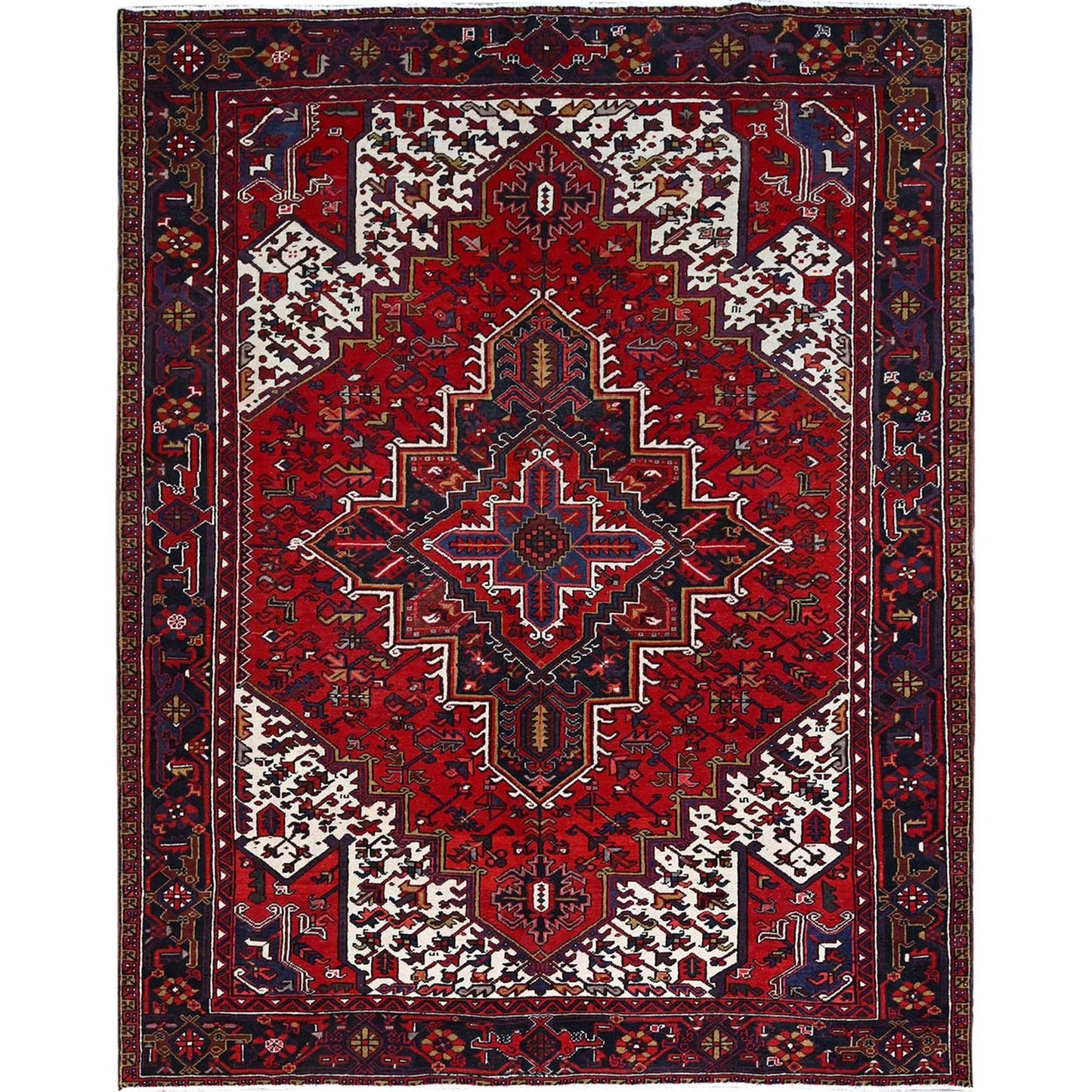 8'4"X10'7" Red Hand Knotted Clean With Centre Flower Element Oriental Rug