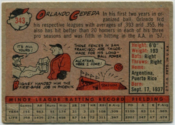 Orlando Cepeda 1958 Topps Rc #343