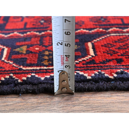 1'9"X4'10" Red Afghan Khamyab Tribal Design Hand Knotted Wool Runner Rug