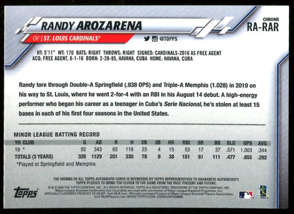 Randy Arozarena 2020 Topps Chrome Autographed