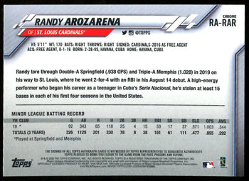 Randy Arozarena 2020 Topps Chrome Autographed