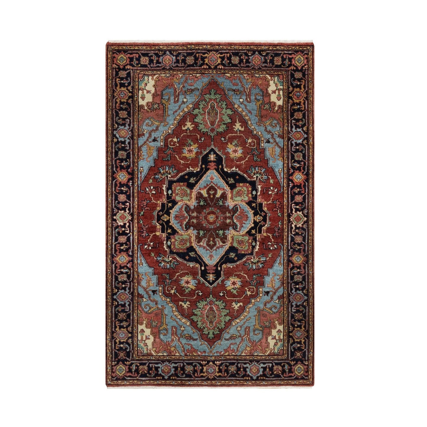 3'1"X5'2" Red Antiqued Fine Heris Re-Creation Rug Hand Knotted Soft Wool