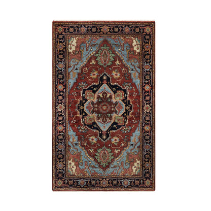 3'1"X5'2" Red Antiqued Fine Heris Re-Creation Rug Hand Knotted Soft Wool