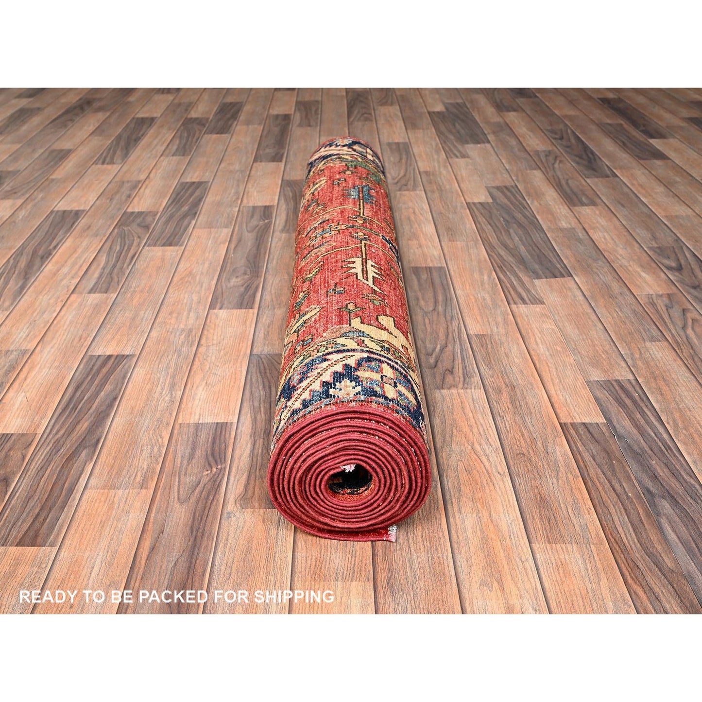 3'10"X13'7" Red Heris All Over Design Wool Hand Knotted Runner Oriental Rug