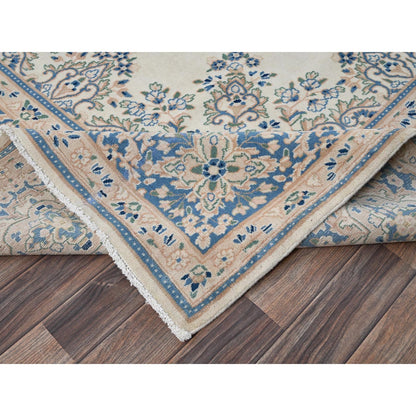 10'X10' Ivory Vintage Zoroastrian Karman Square Soft Wool Hand Knotted Rug