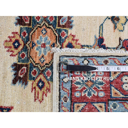 2'9"X8'7" Bone White Afghan Super Kazak Hand Knotted Pure Wool Runner Rug
