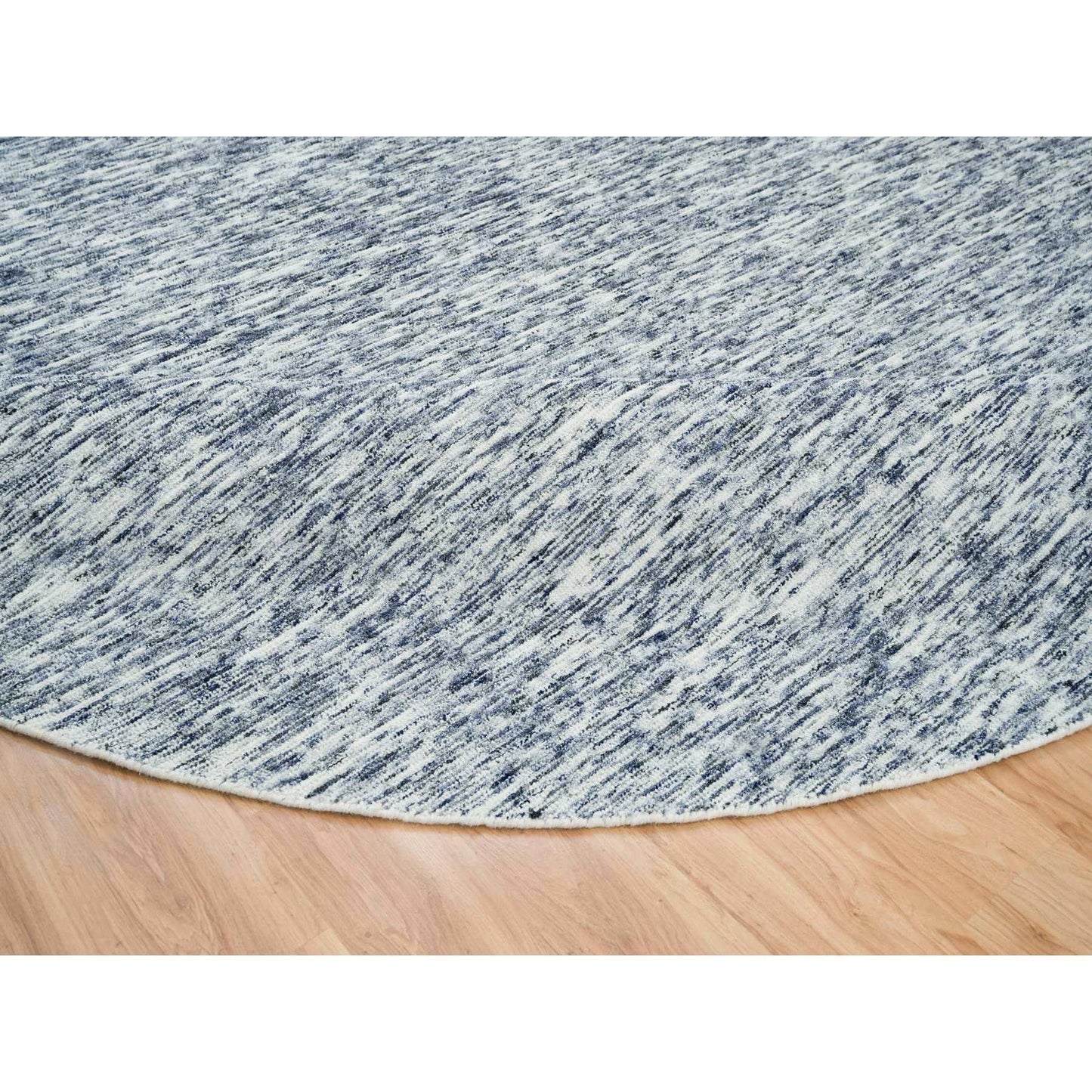 12'X12' Blue Modern Striae Design Pure Wool Hand Loomed Round Rug