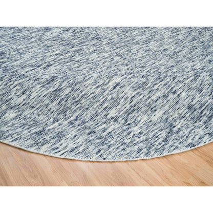 12'X12' Blue Modern Striae Design Pure Wool Hand Loomed Round Rug