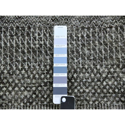 12'2"X15'2" Gray Undyed 100% Wool Grass Design Hand Knotted Oversized Rug