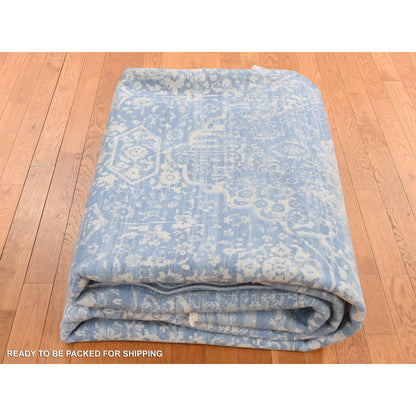 9'2"X12'1" Blue Broken Zoroastrian Design Wool And Silk Hand Knotted Rug