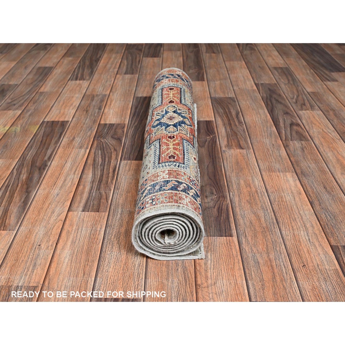 2'7"X7'4" Gray Hand Knotted Rug All Wool Caucasian Design Runner Oriental